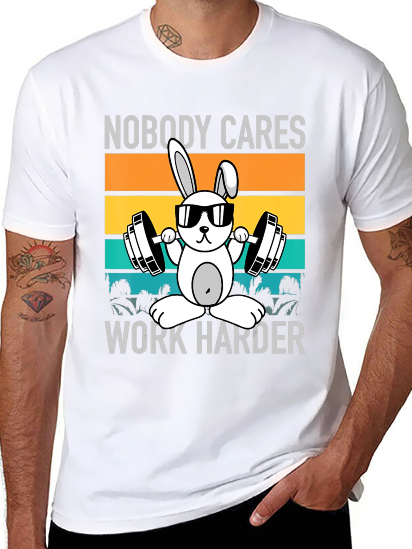 Camiseta Unisex Conejo Gimnasio Nobody Cares Work Harder