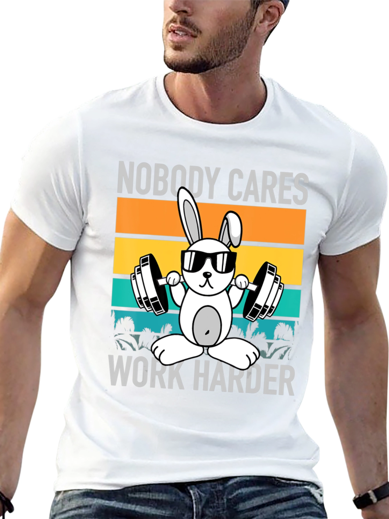 Camiseta Unisex Conejo Gimnasio Nobody Cares Work Harder