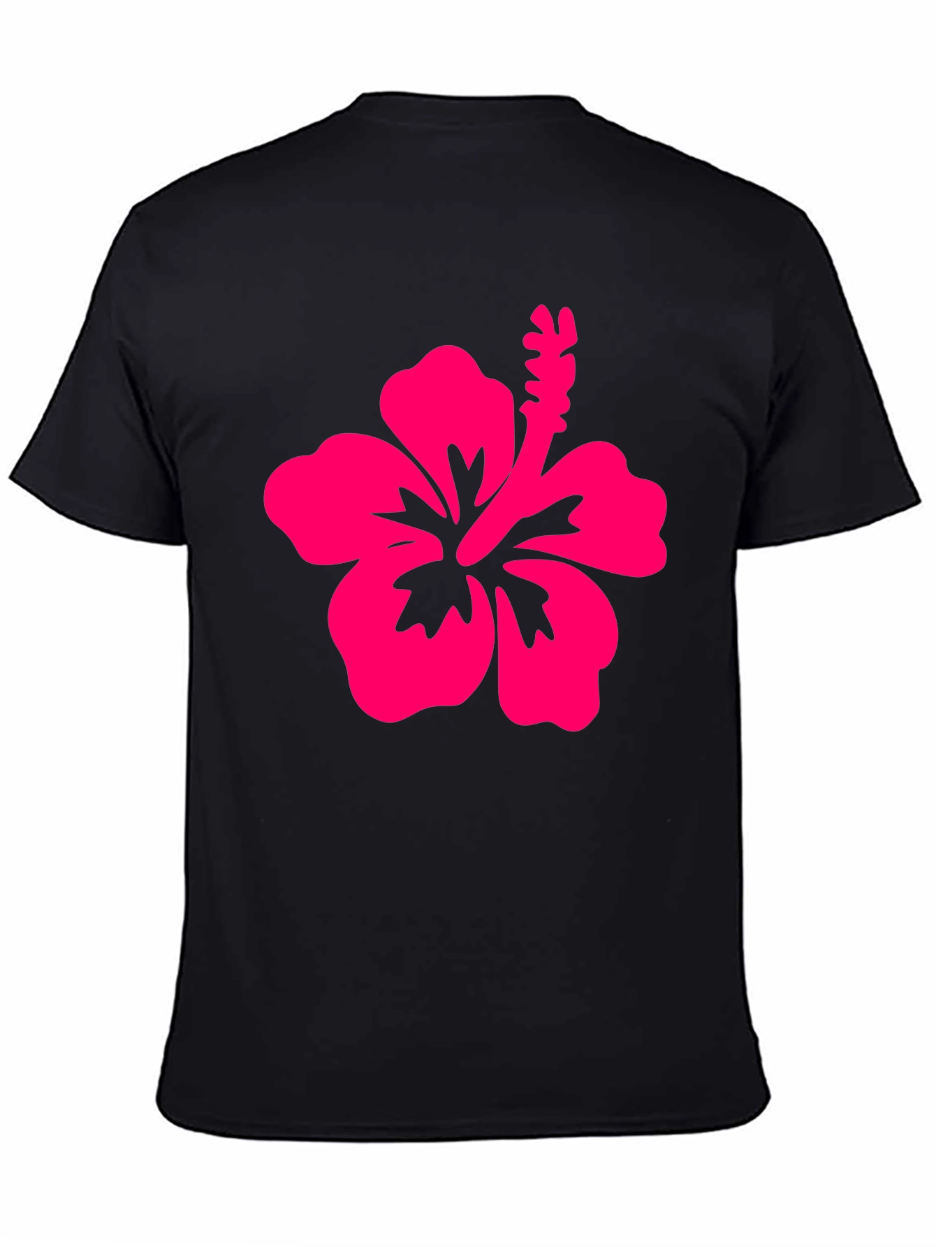Camiseta Negra con Hibisco Rosa