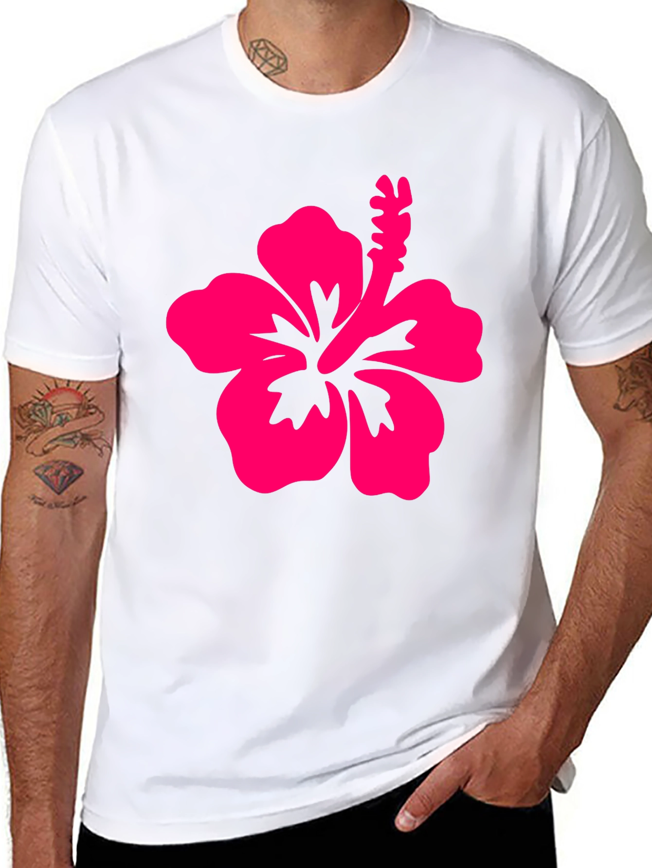 Camiseta Negra con Hibisco Rosa