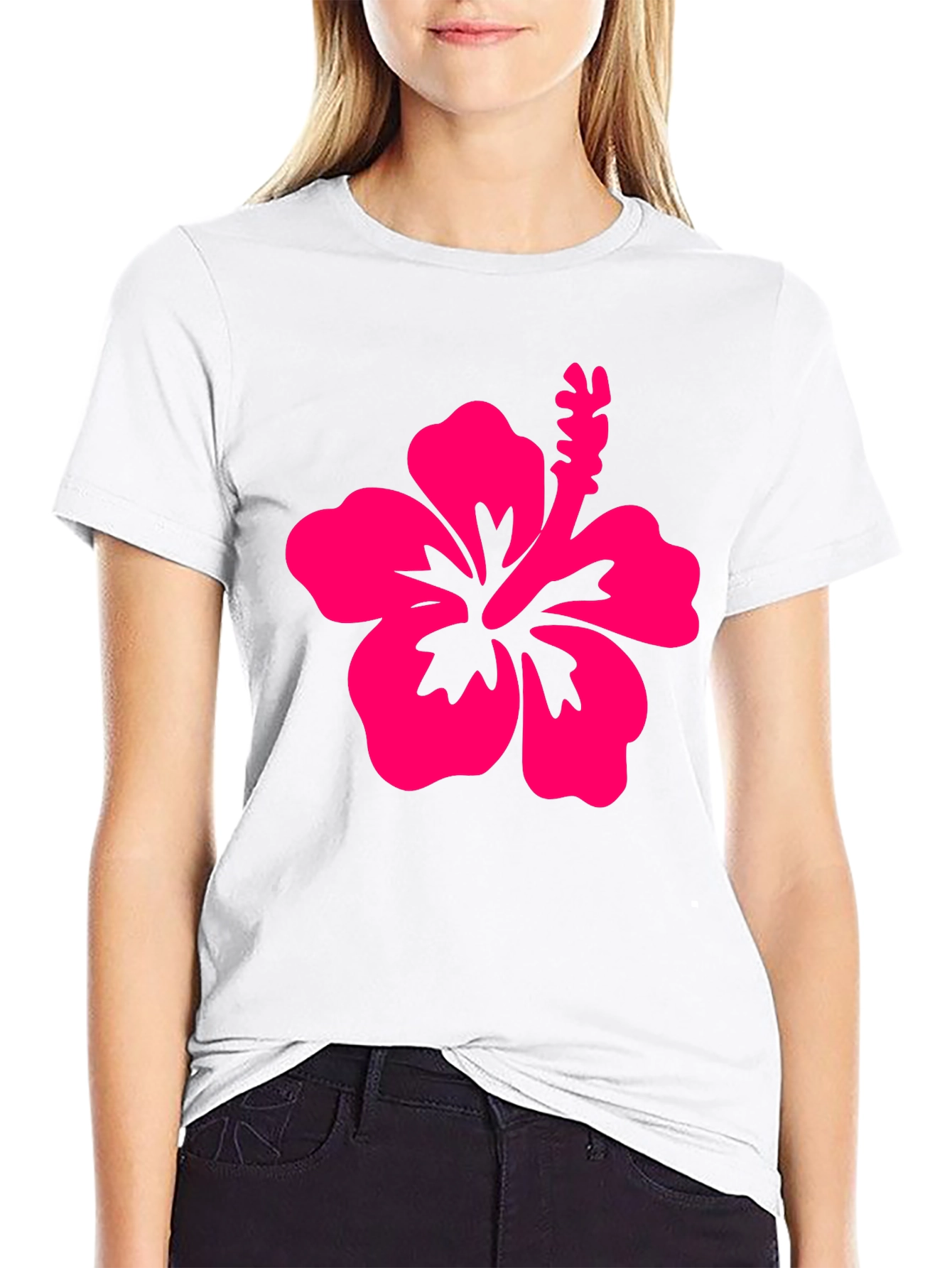 Camiseta Negra con Hibisco Rosa