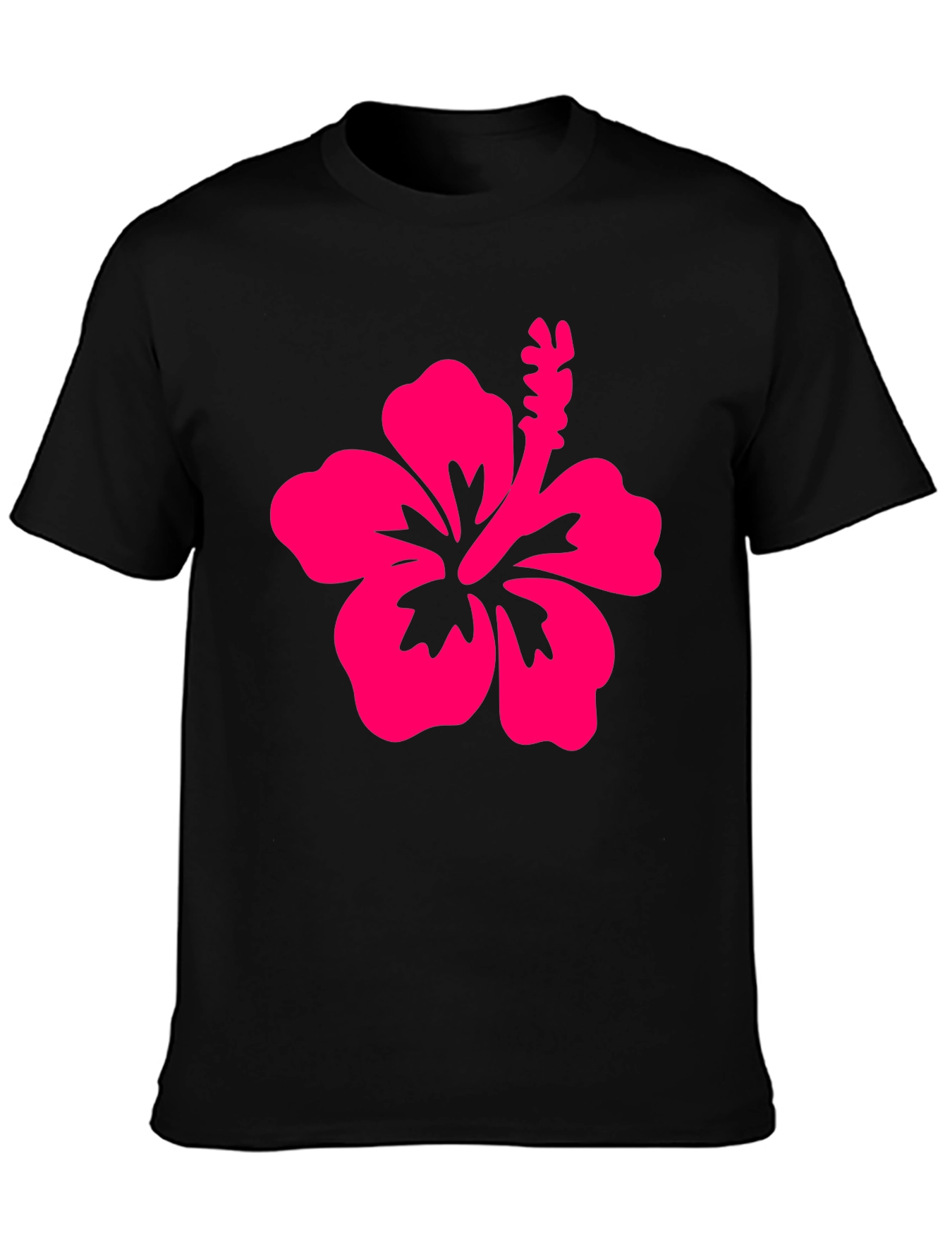 Camiseta Negra con Hibisco Rosa