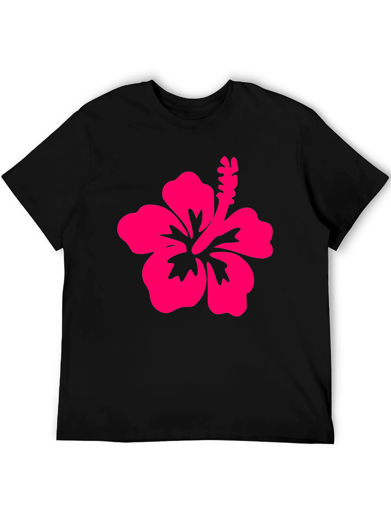 Camiseta Negra con Hibisco Rosa