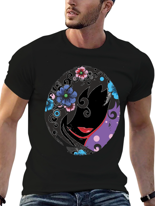 Camiseta Negra con Diseño Floral Abstracto para Hombre
