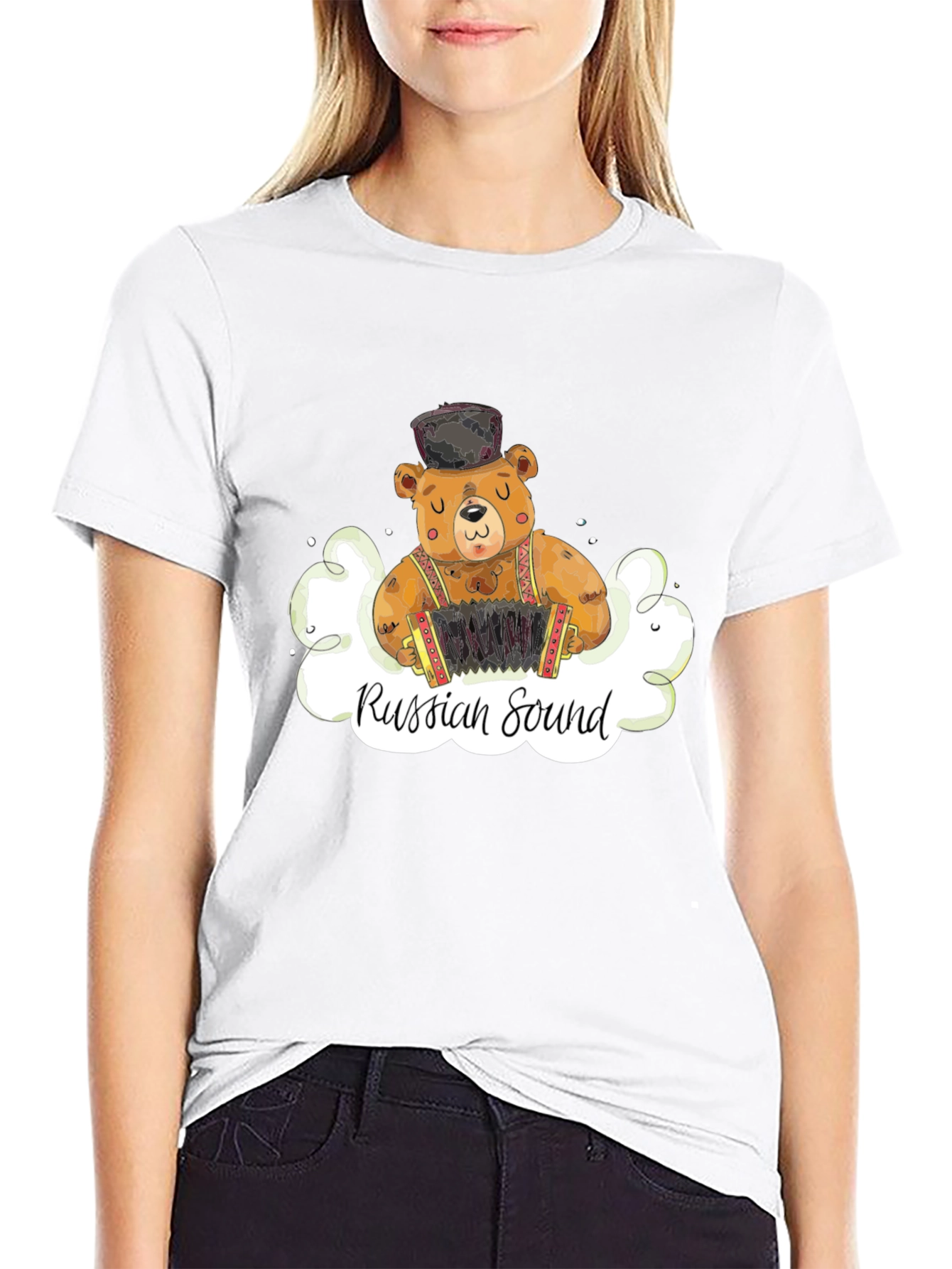 Camiseta Negra Oso Acordeón Sonido Ruso