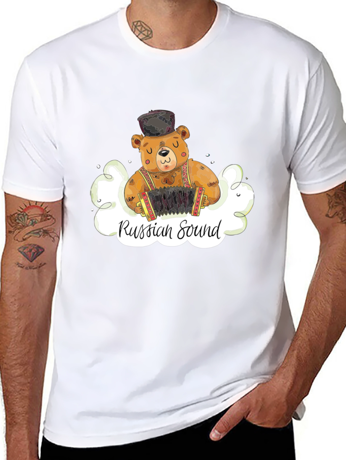 Camiseta Negra Oso Acordeón Sonido Ruso