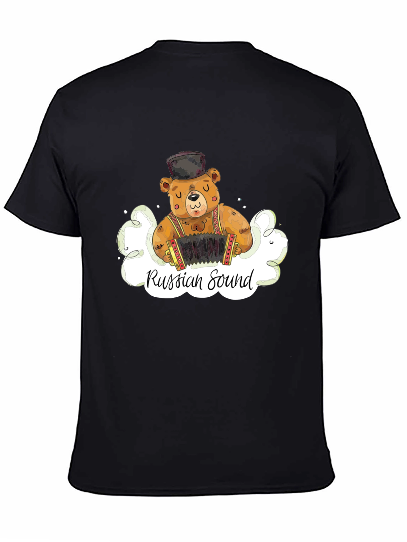 Camiseta Negra Oso Acordeón Sonido Ruso