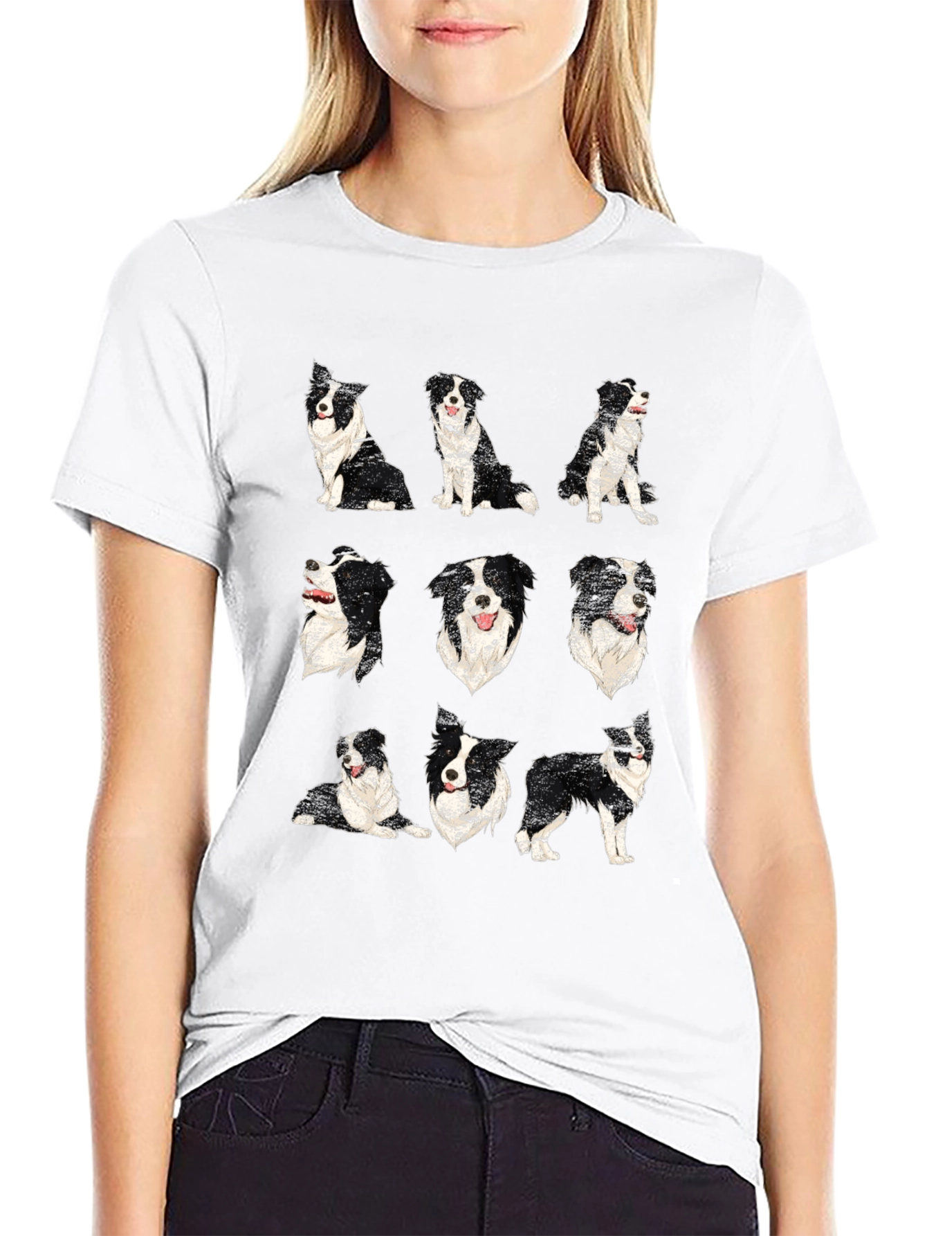 Camiseta Negra con Diseño de Border Collies