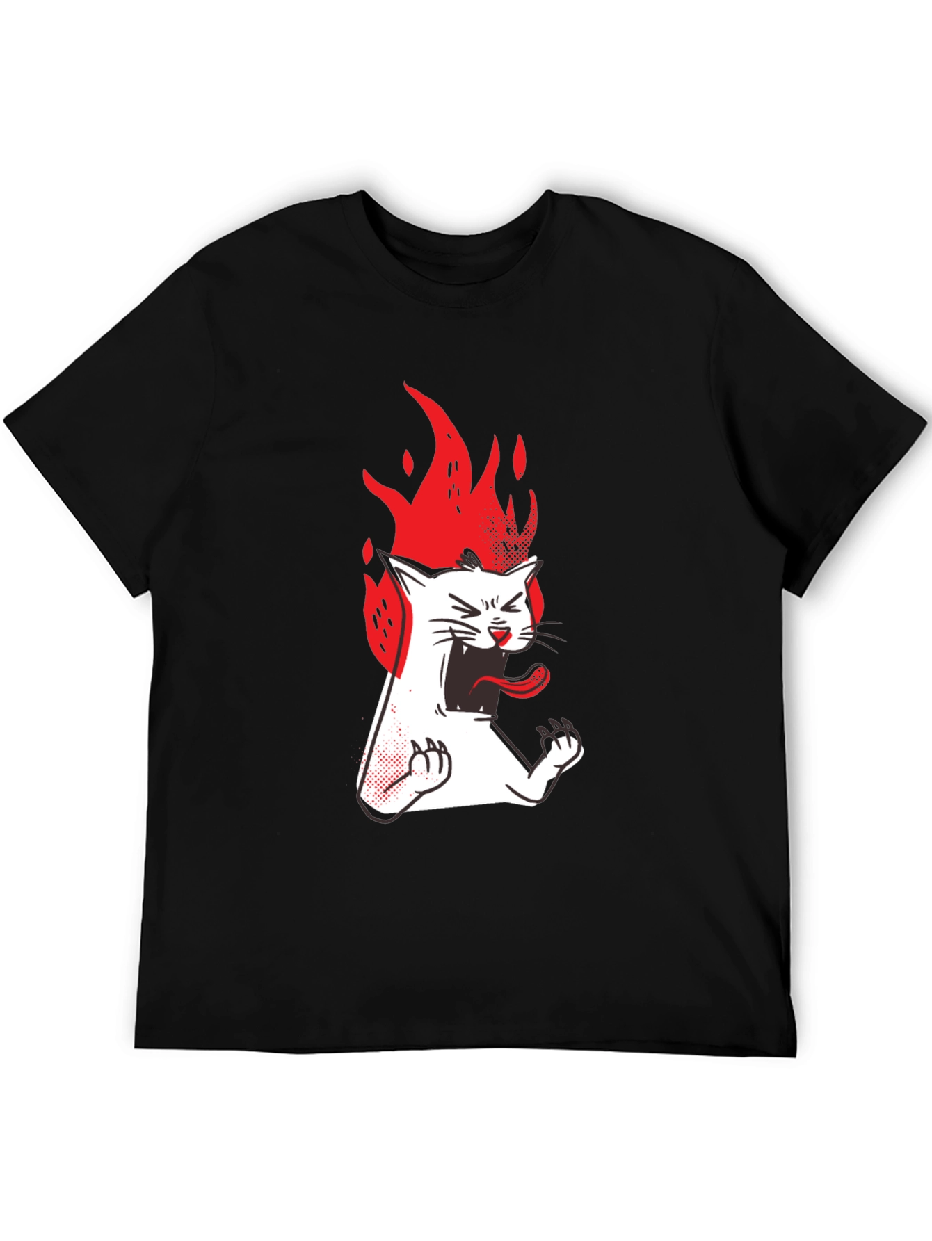 Camiseta Negra con Gato en Llamas para Hombre