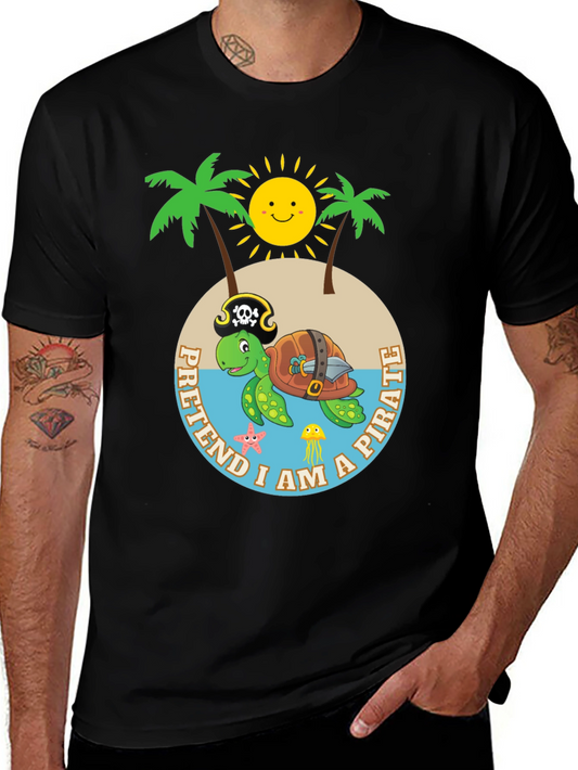 Camiseta Negra Pirata Tortuga Divertida