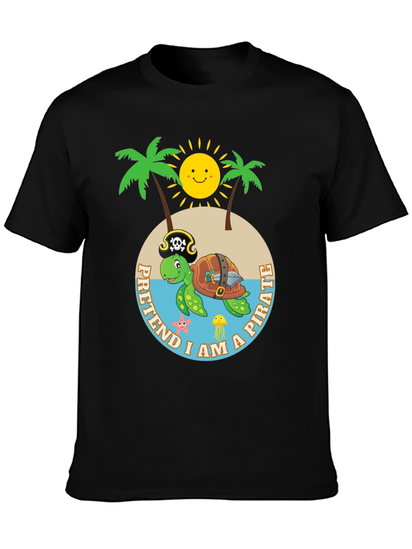 Camiseta Negra Pirata Tortuga Divertida
