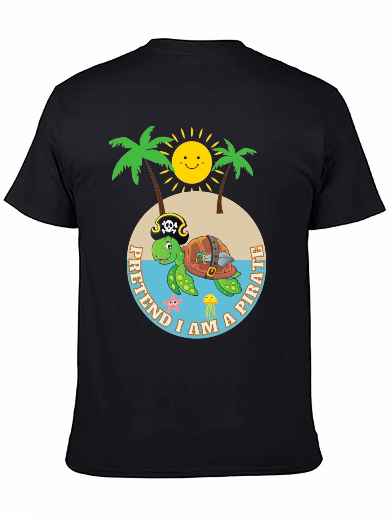 Camiseta Negra Pirata Tortuga Divertida