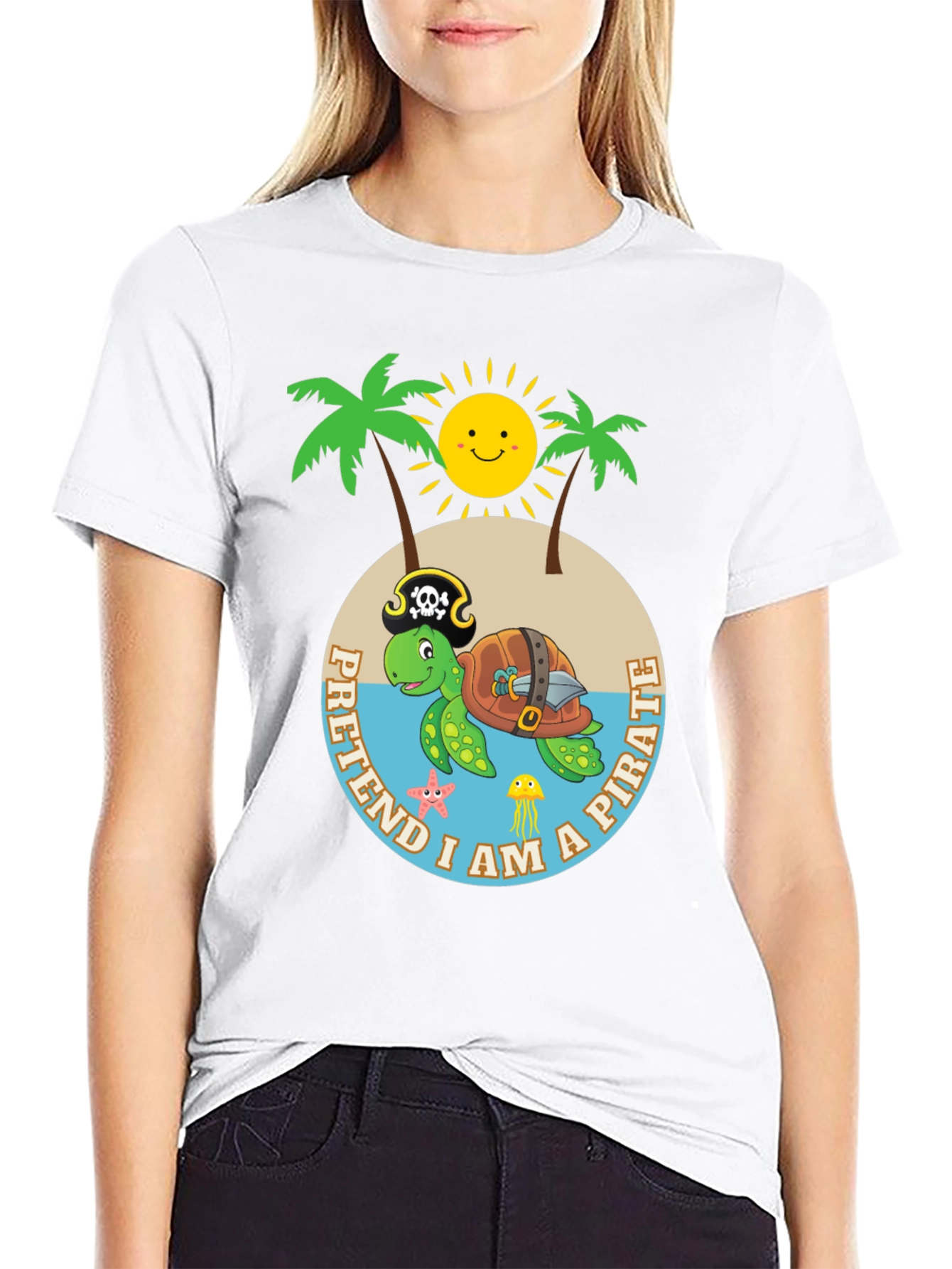 Camiseta Negra Pirata Tortuga Divertida