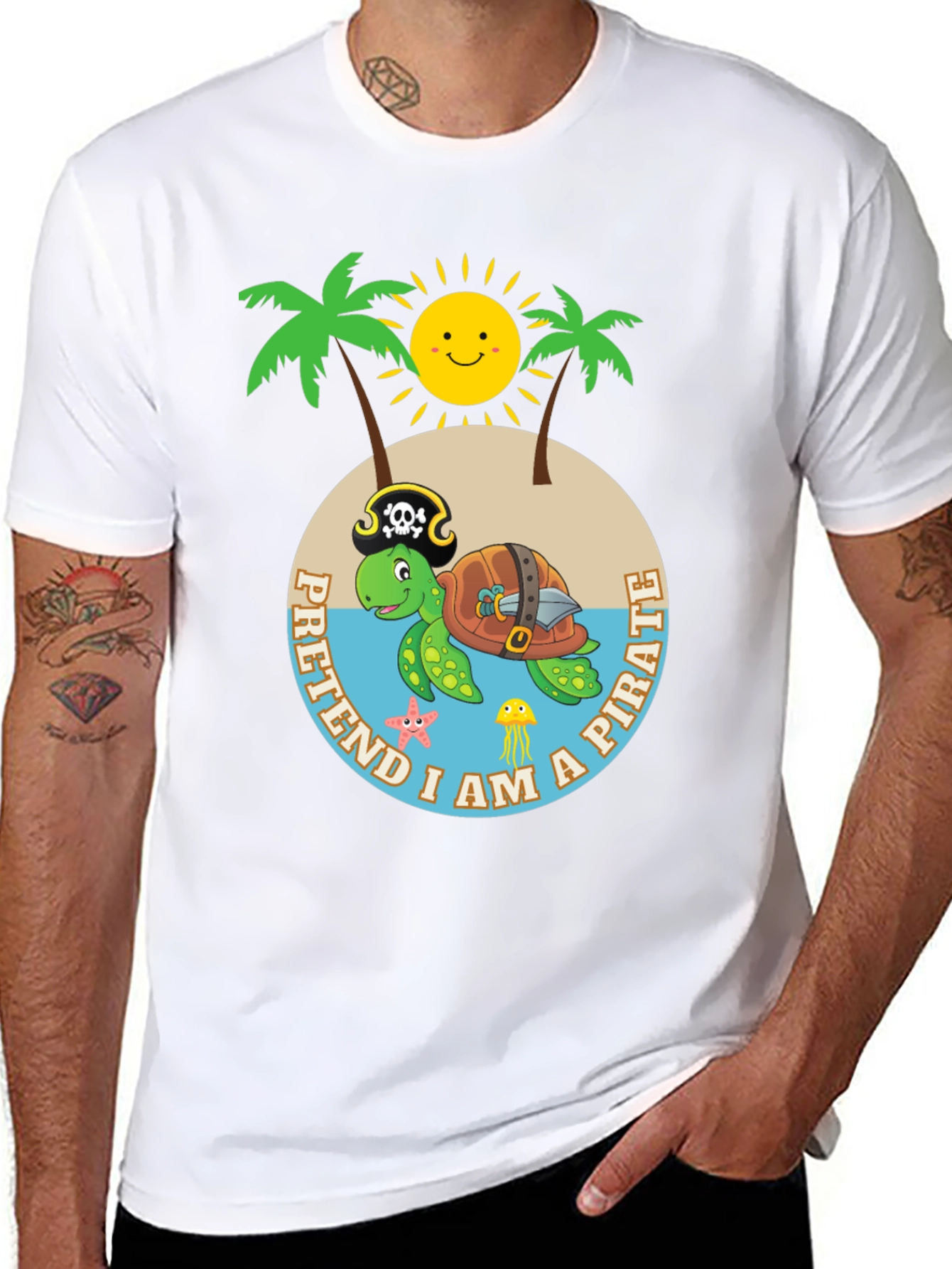 Camiseta Negra Pirata Tortuga Divertida