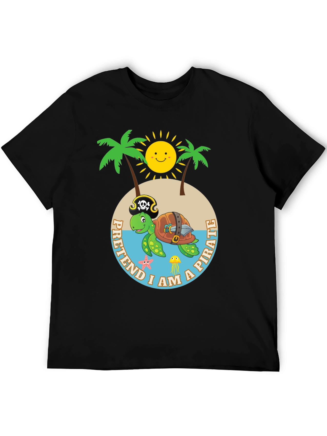 Camiseta Negra Pirata Tortuga Divertida