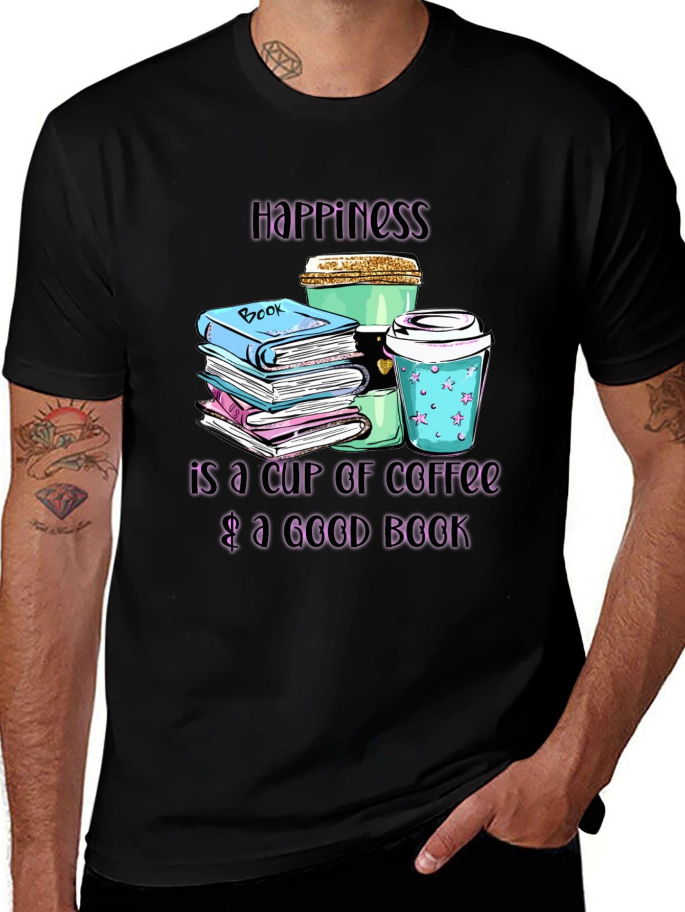 Camiseta Negra Felicidad: Café y Libros