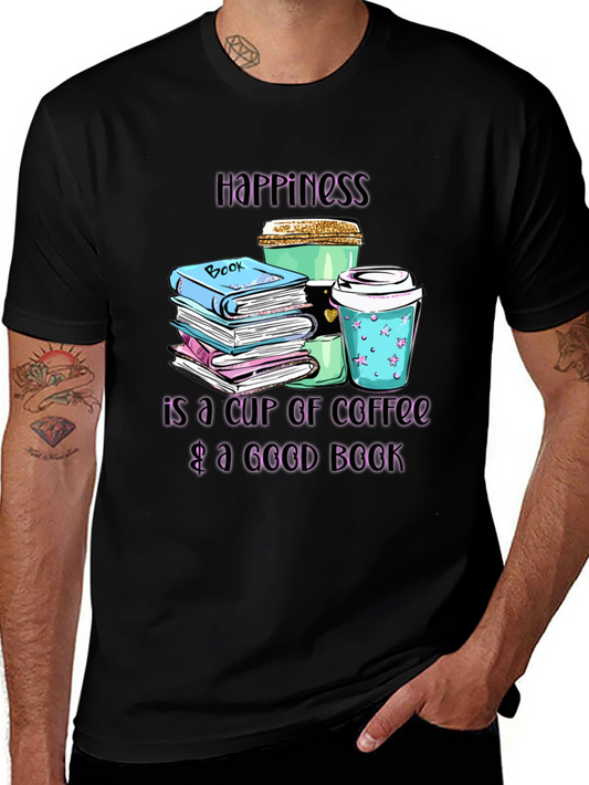 Camiseta Negra Felicidad: Café y Libros