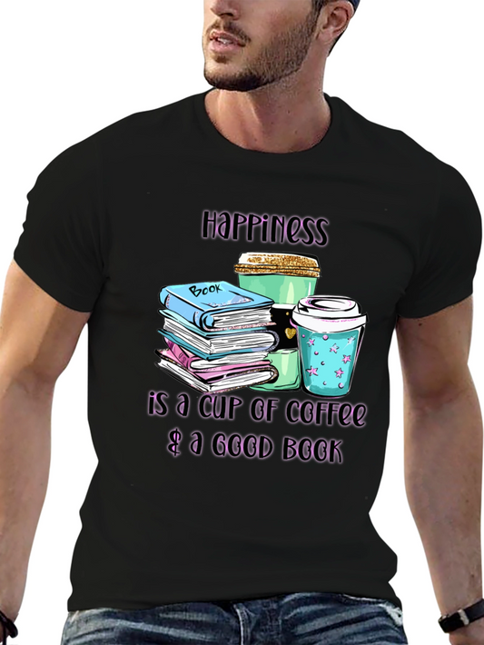 Camiseta Negra Felicidad: Café y Libros
