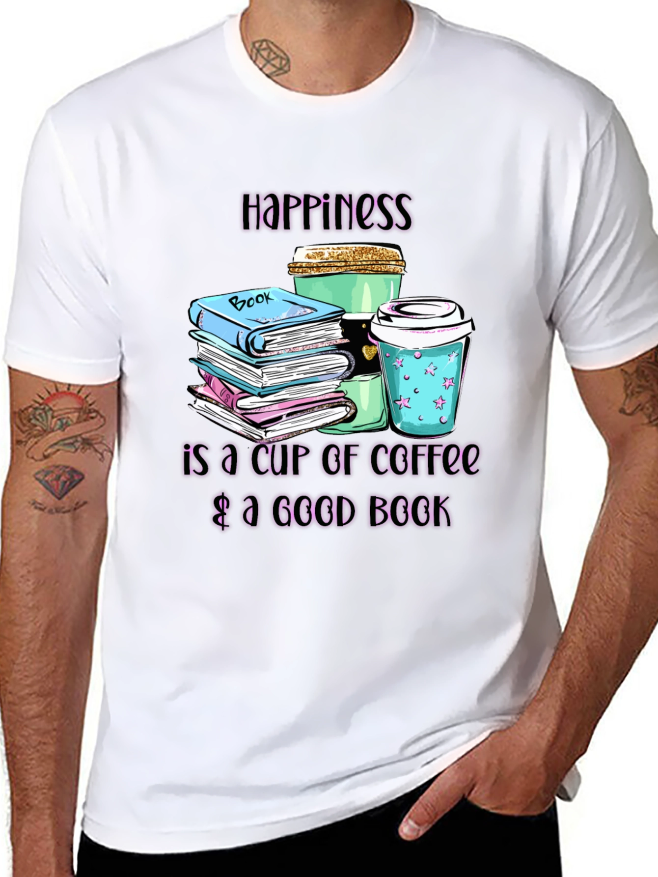 Camiseta Negra Felicidad: Café y Libros