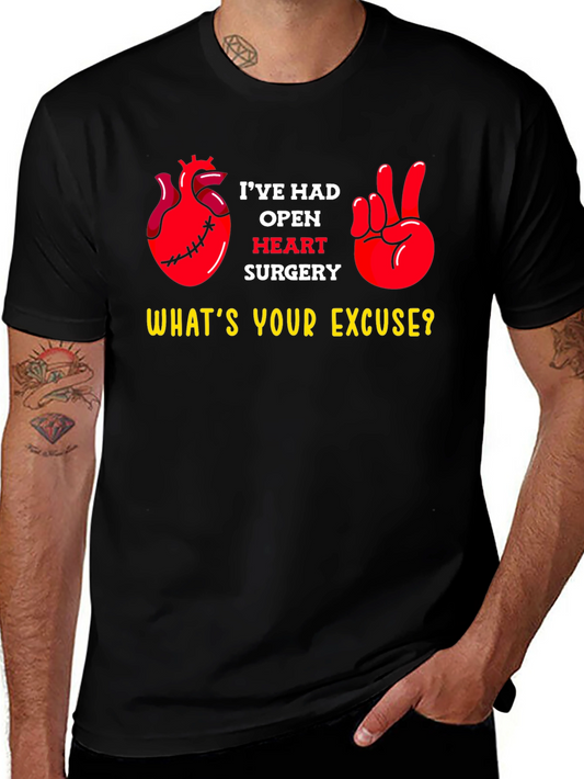 Camiseta Negra Cirugía Corazón Abierto - ¿Cuál es tu Excusa?