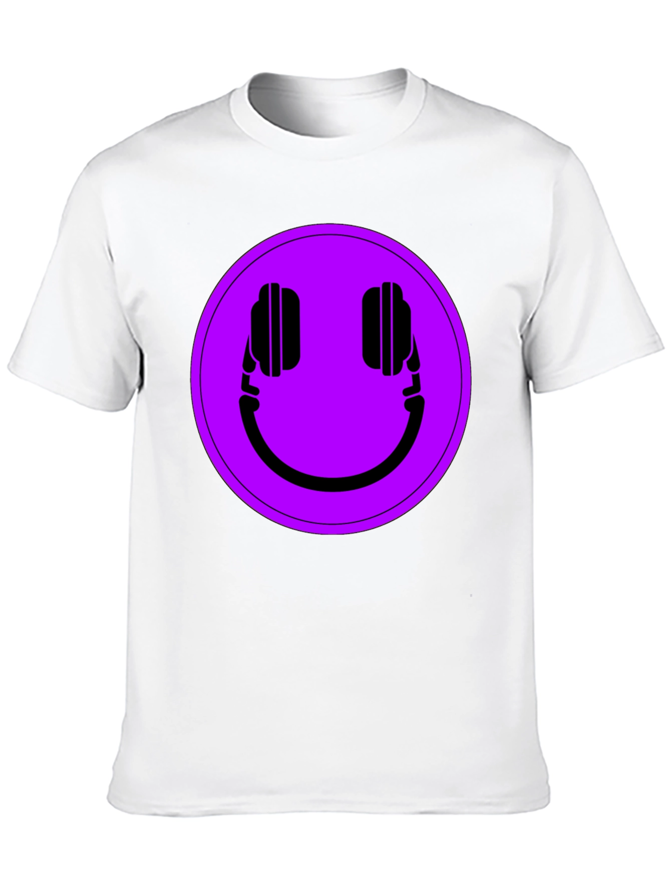 Camiseta Negra con Estampado de Auriculares Sonrientes