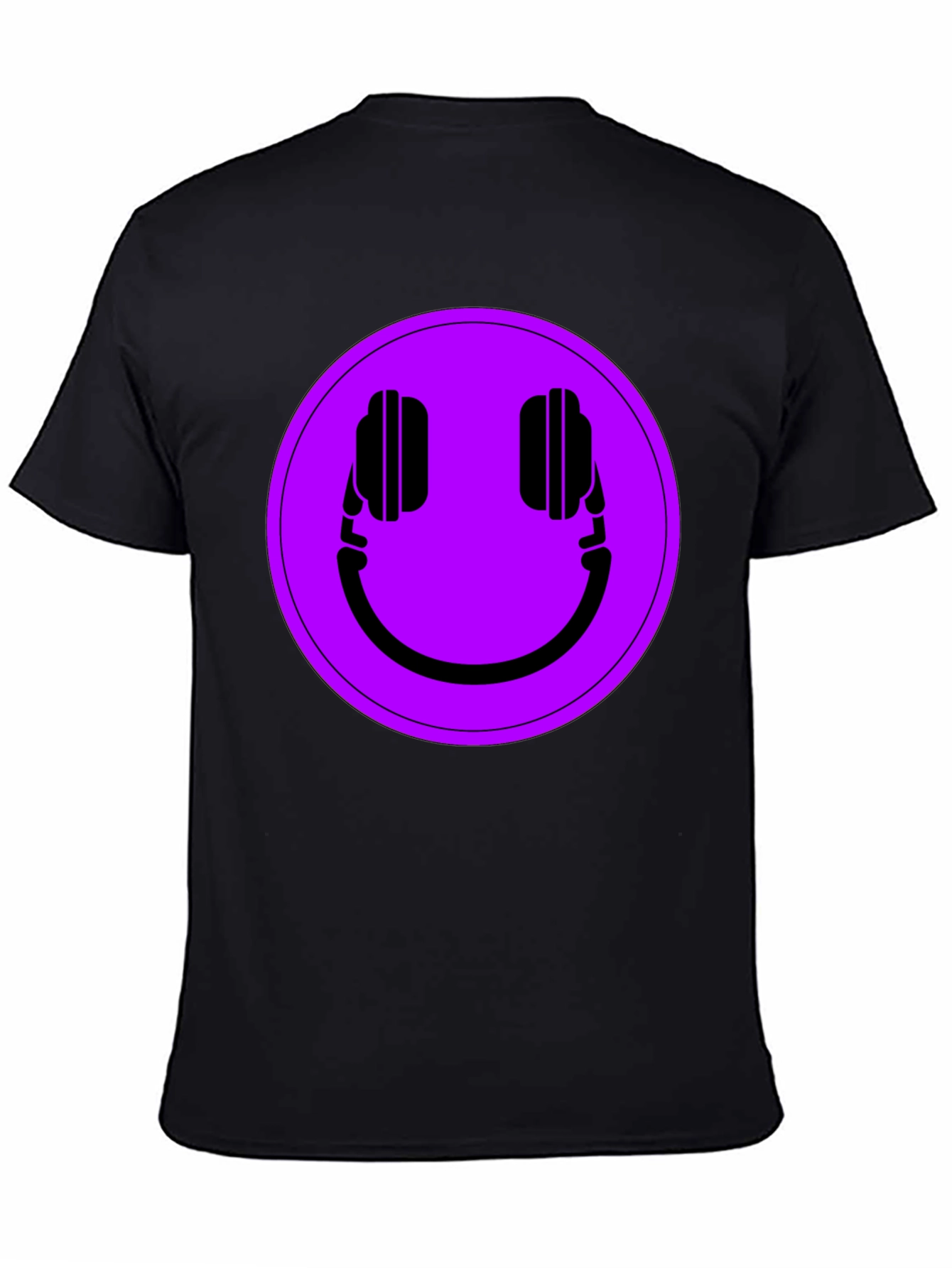 Camiseta Negra con Estampado de Auriculares Sonrientes