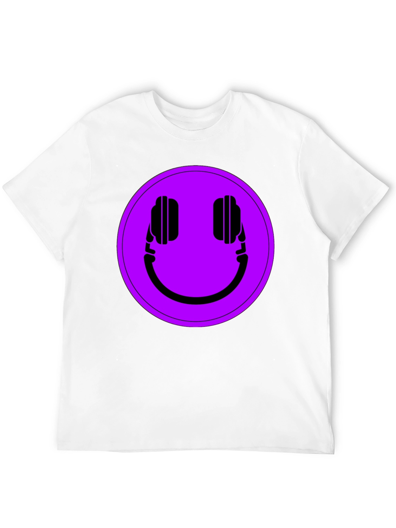Camiseta Negra con Estampado de Auriculares Sonrientes