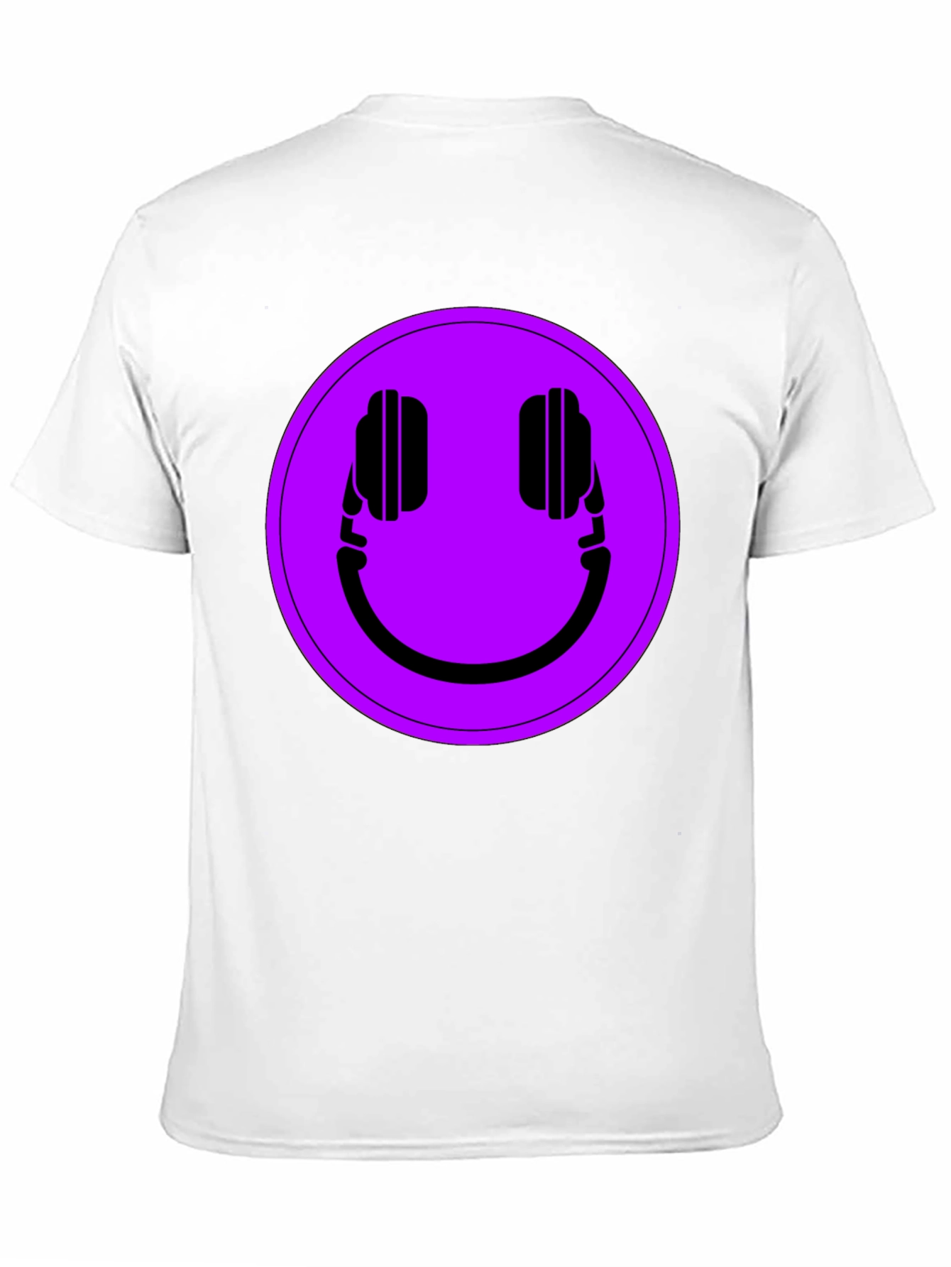 Camiseta Negra con Estampado de Auriculares Sonrientes