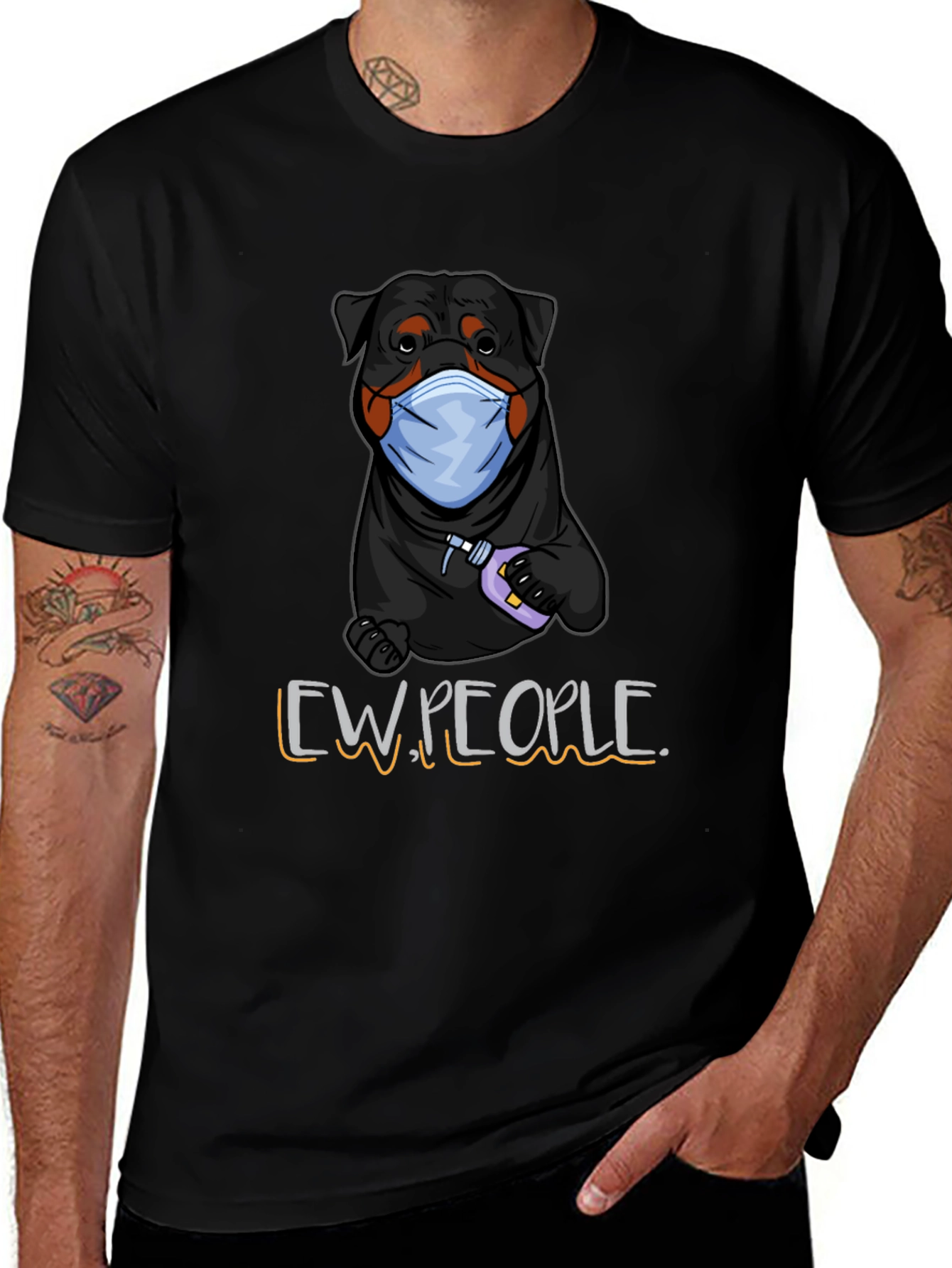 Camiseta Negra con Diseño de Rottweiler Higiénico