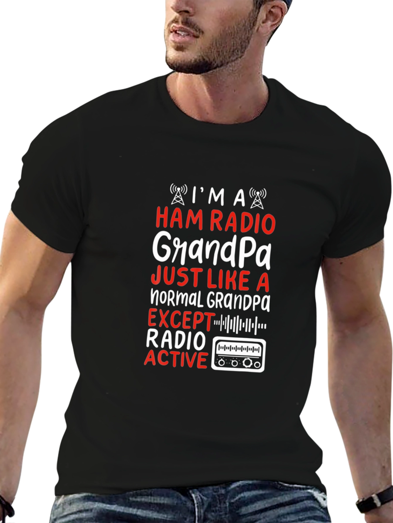 Camiseta Negra Ham Radio Grandpa
