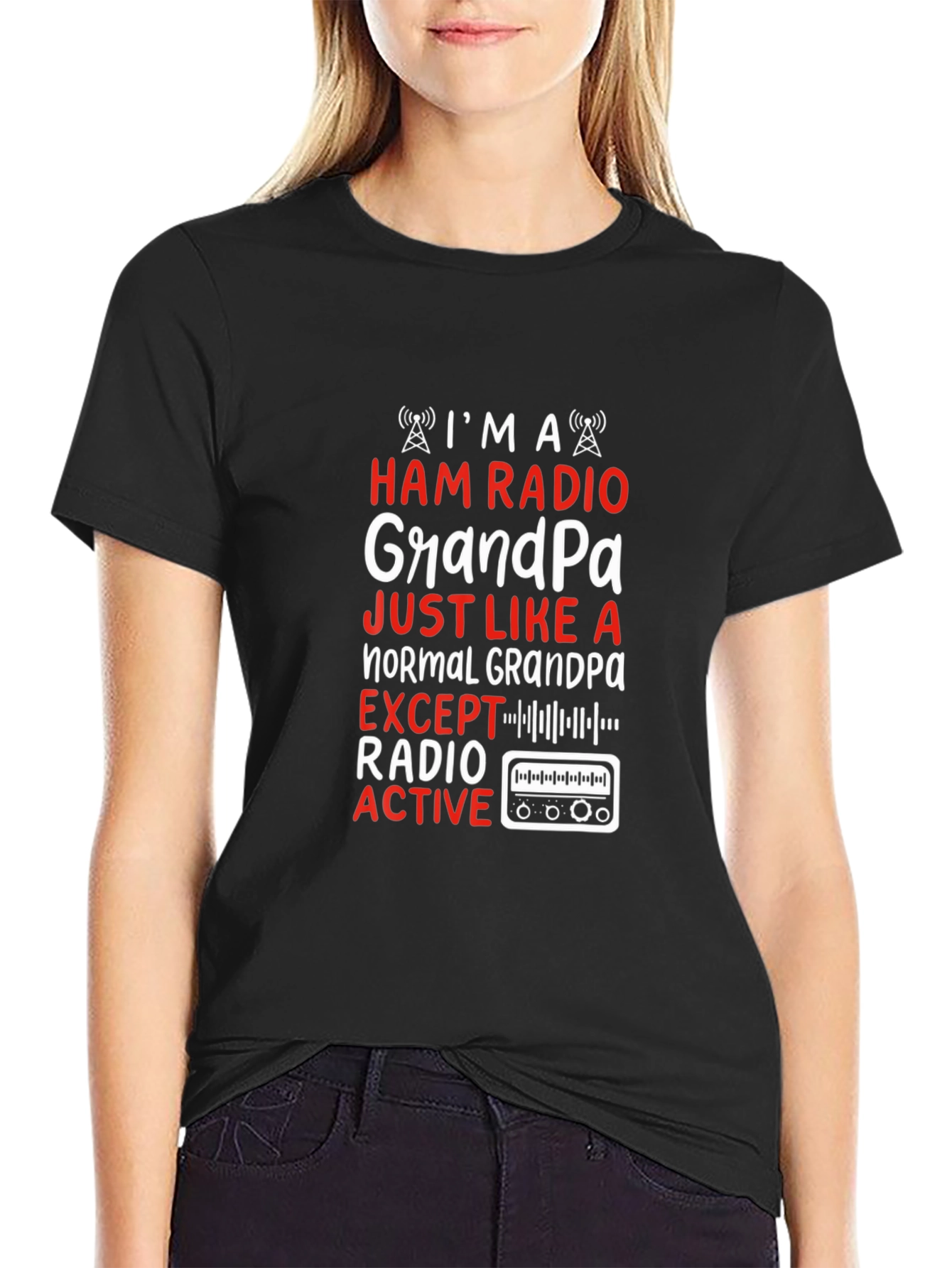 Camiseta Negra Ham Radio Grandpa