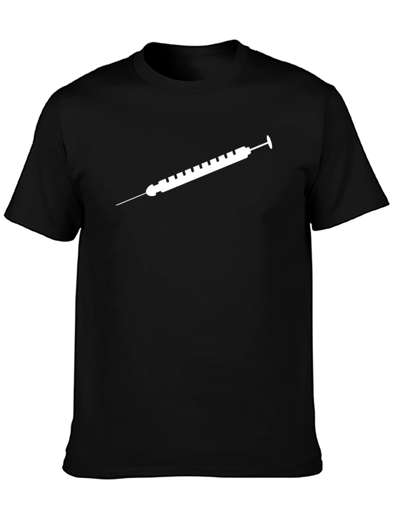 Camiseta Negra con Diseño de Jeringa Blanca