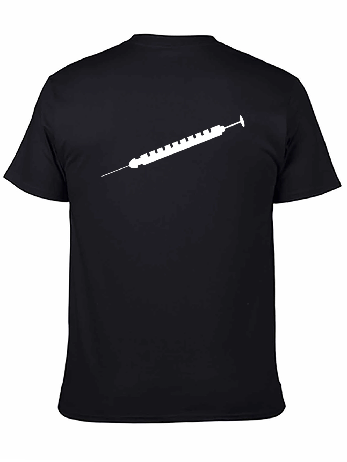 Camiseta Negra con Diseño de Jeringa Blanca