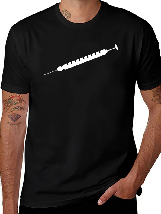 Camiseta Negra con Diseño de Jeringa Blanca