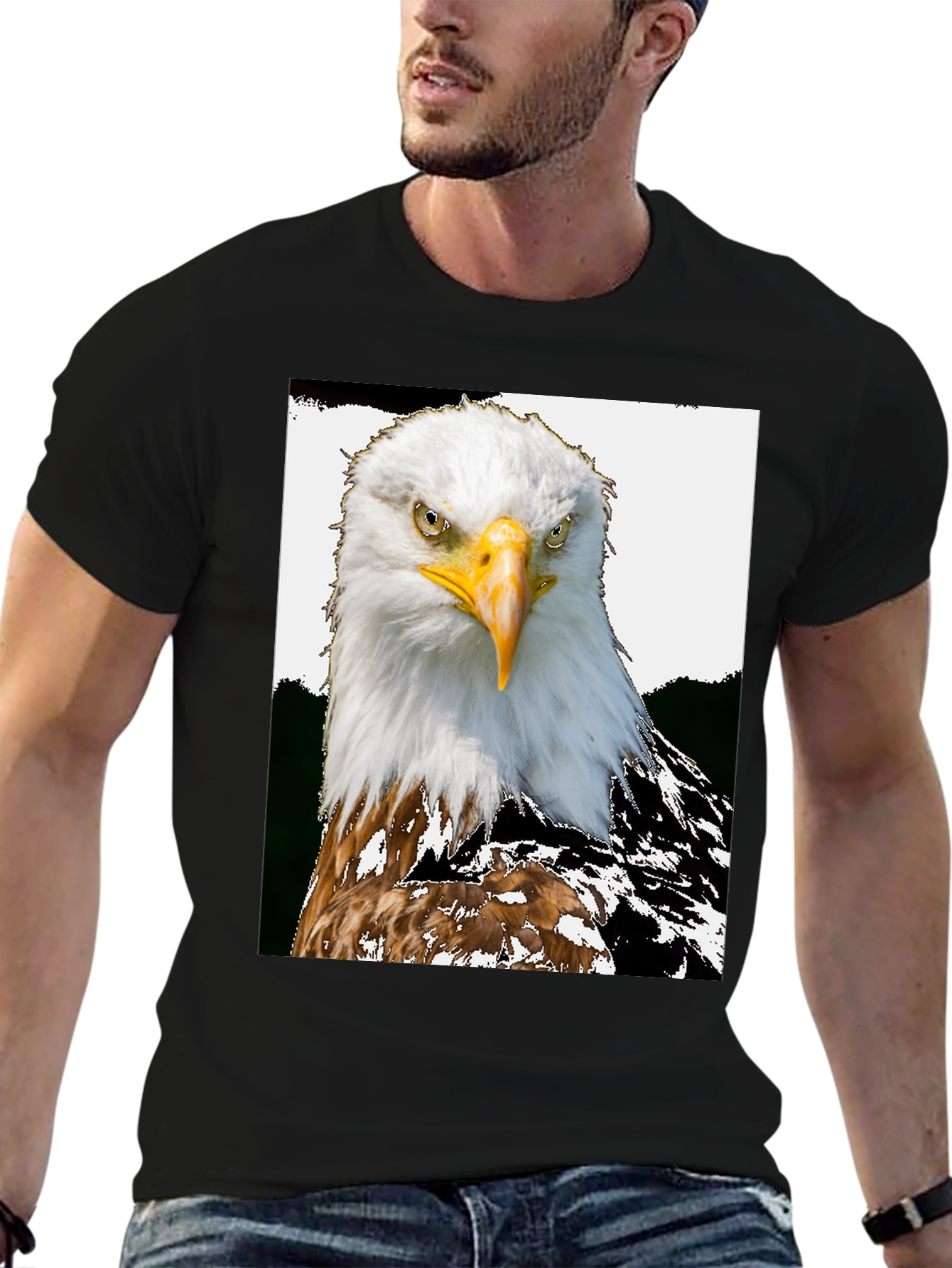 Camiseta Negra con Estampado de Águila Calva