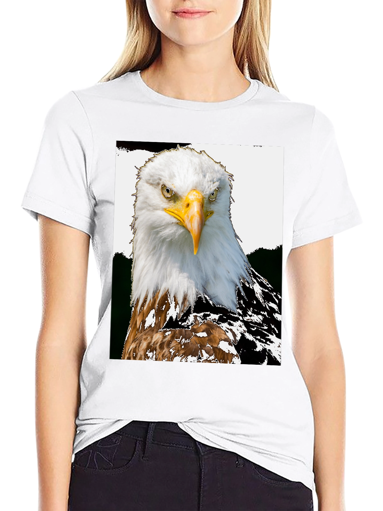 Camiseta Negra con Estampado de Águila Calva