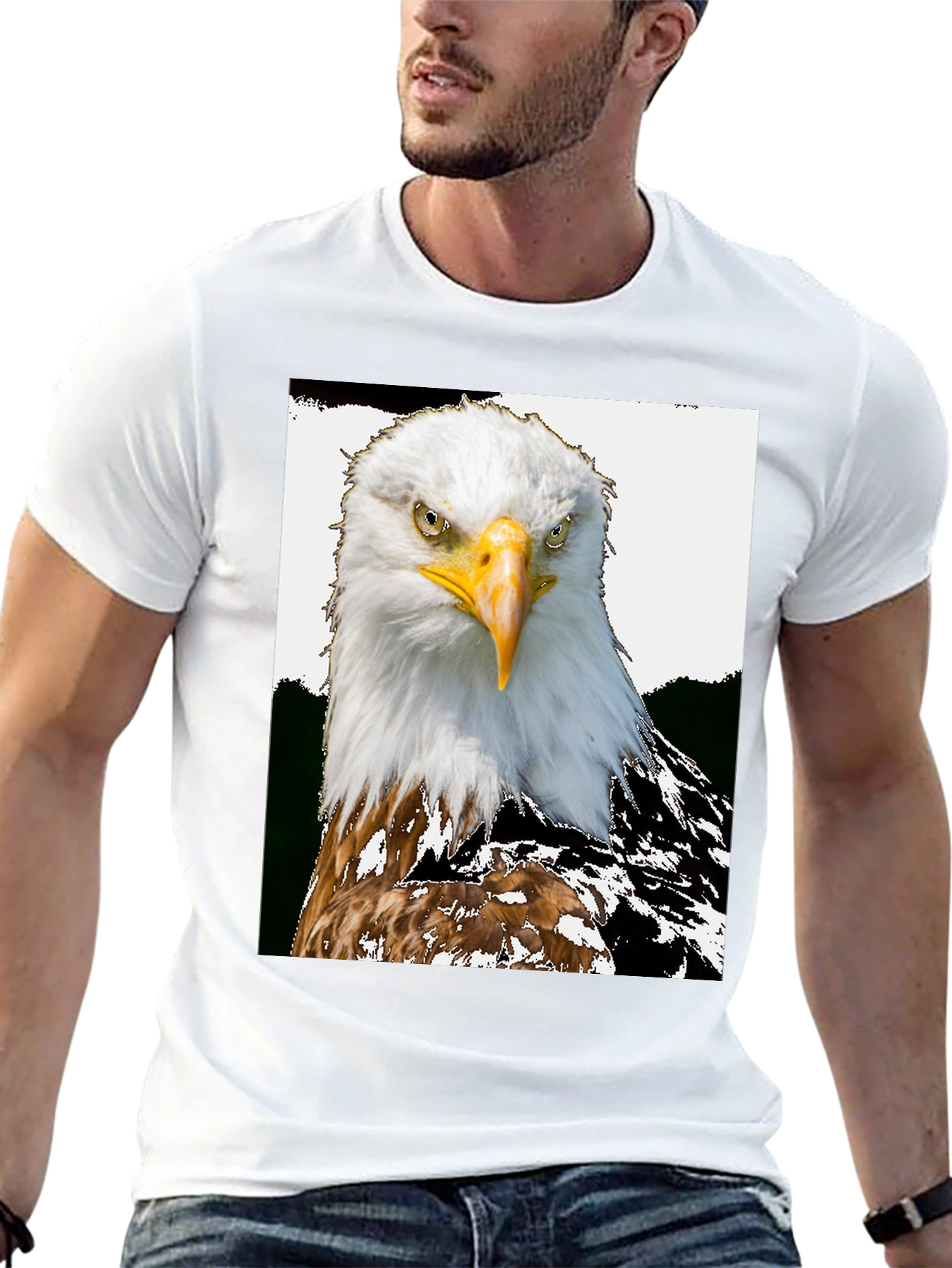 Camiseta Negra con Estampado de Águila Calva