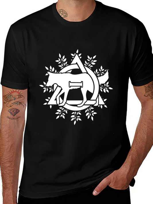 Camiseta Negra con Diseño de Lobo Abstracto