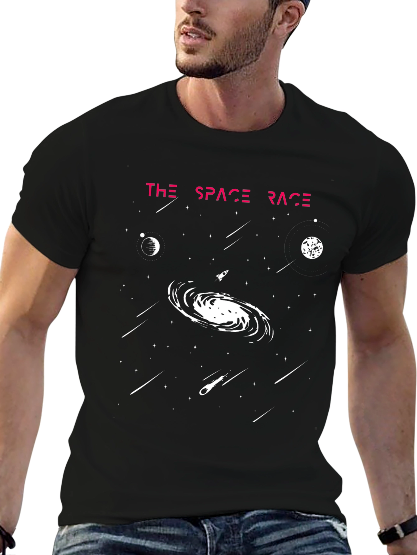 Camiseta Negra La Carrera Espacial Diseño Galaxia