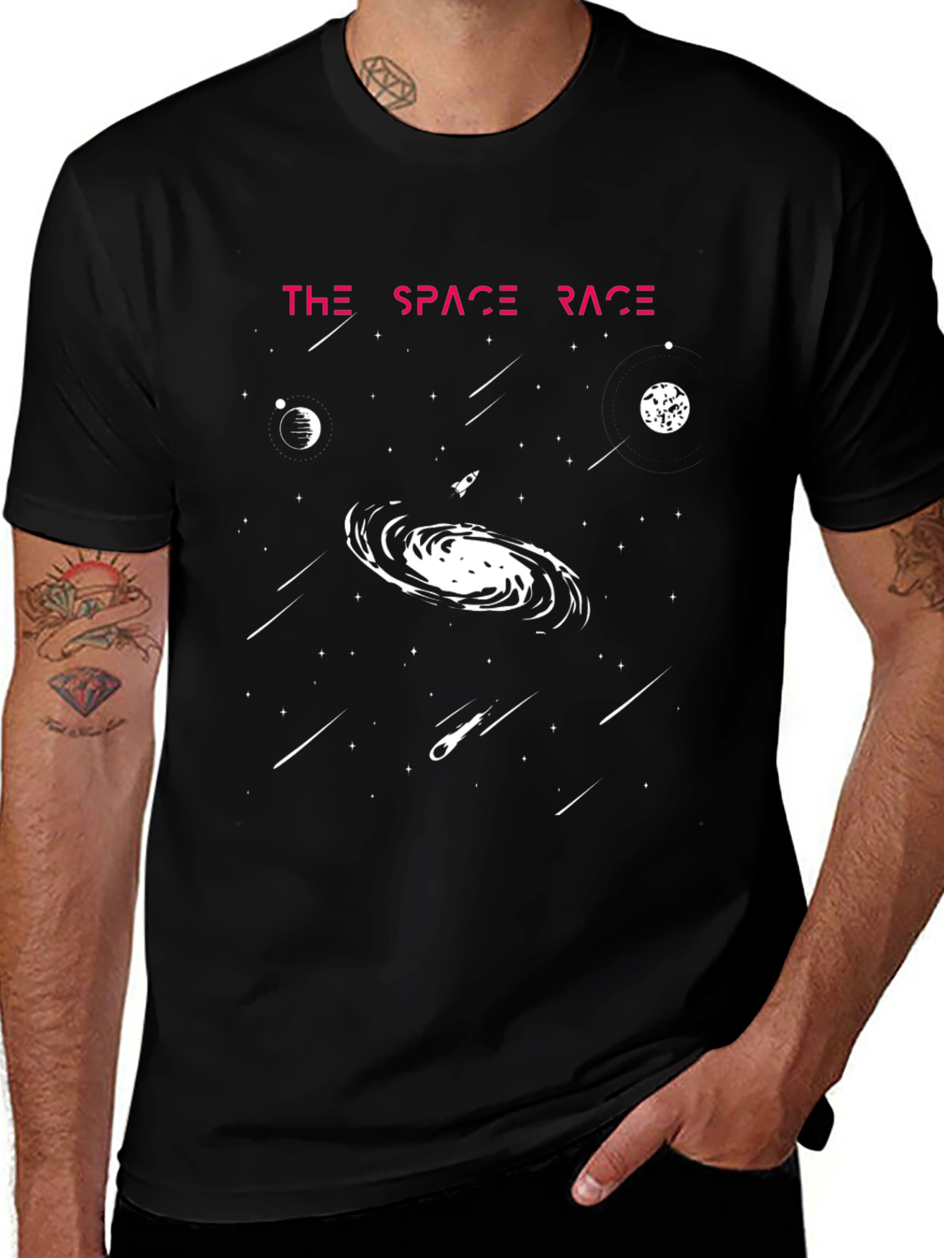 Camiseta Negra La Carrera Espacial Diseño Galaxia