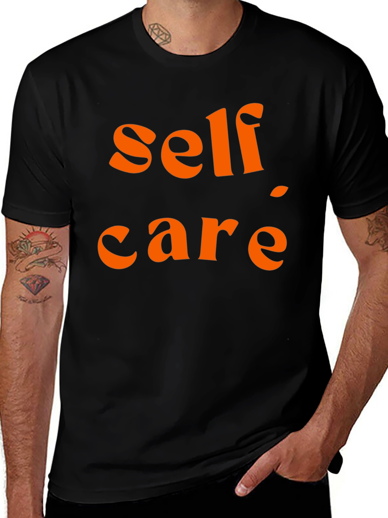 Camiseta Negra Self Care Naranja