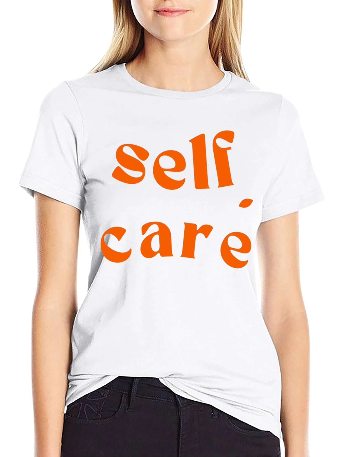 Camiseta Negra Self Care Naranja