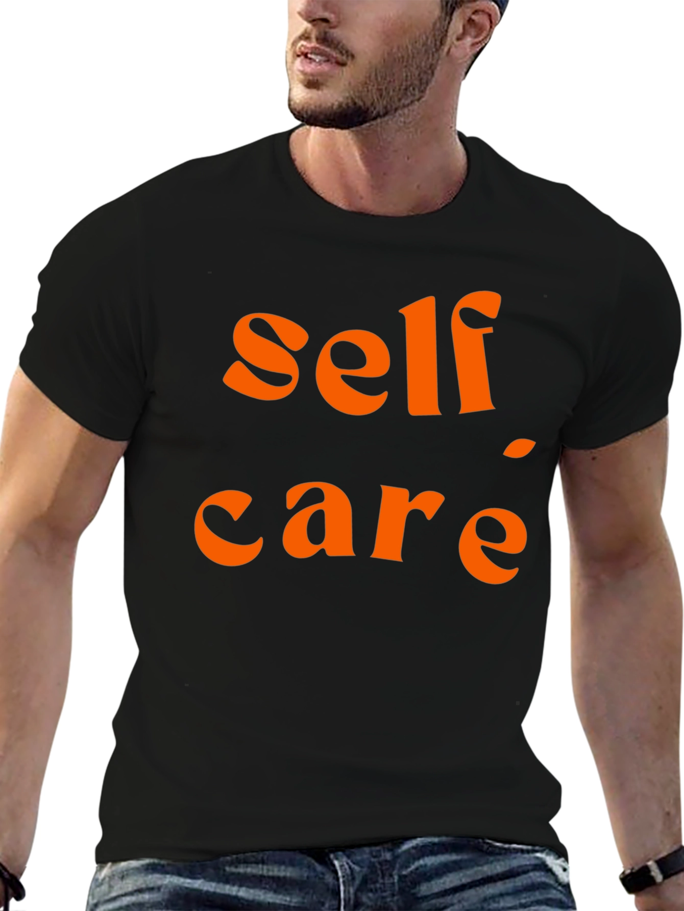 Camiseta Negra Self Care Naranja