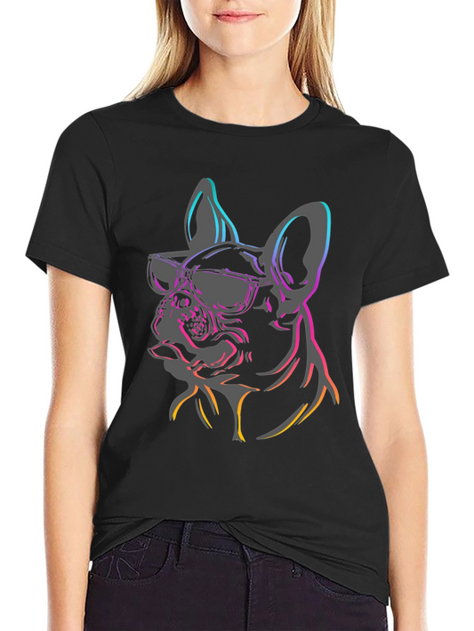 Camiseta Negra Perro Bulldog Francés con Gafas
