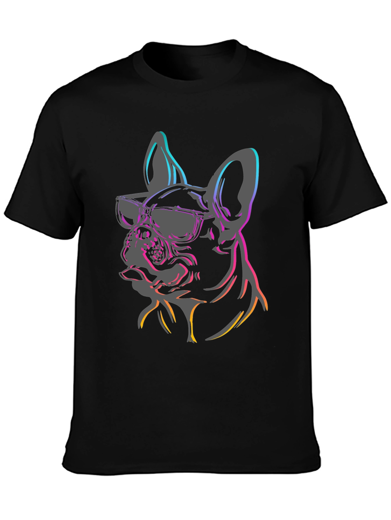 Camiseta Negra Perro Bulldog Francés con Gafas