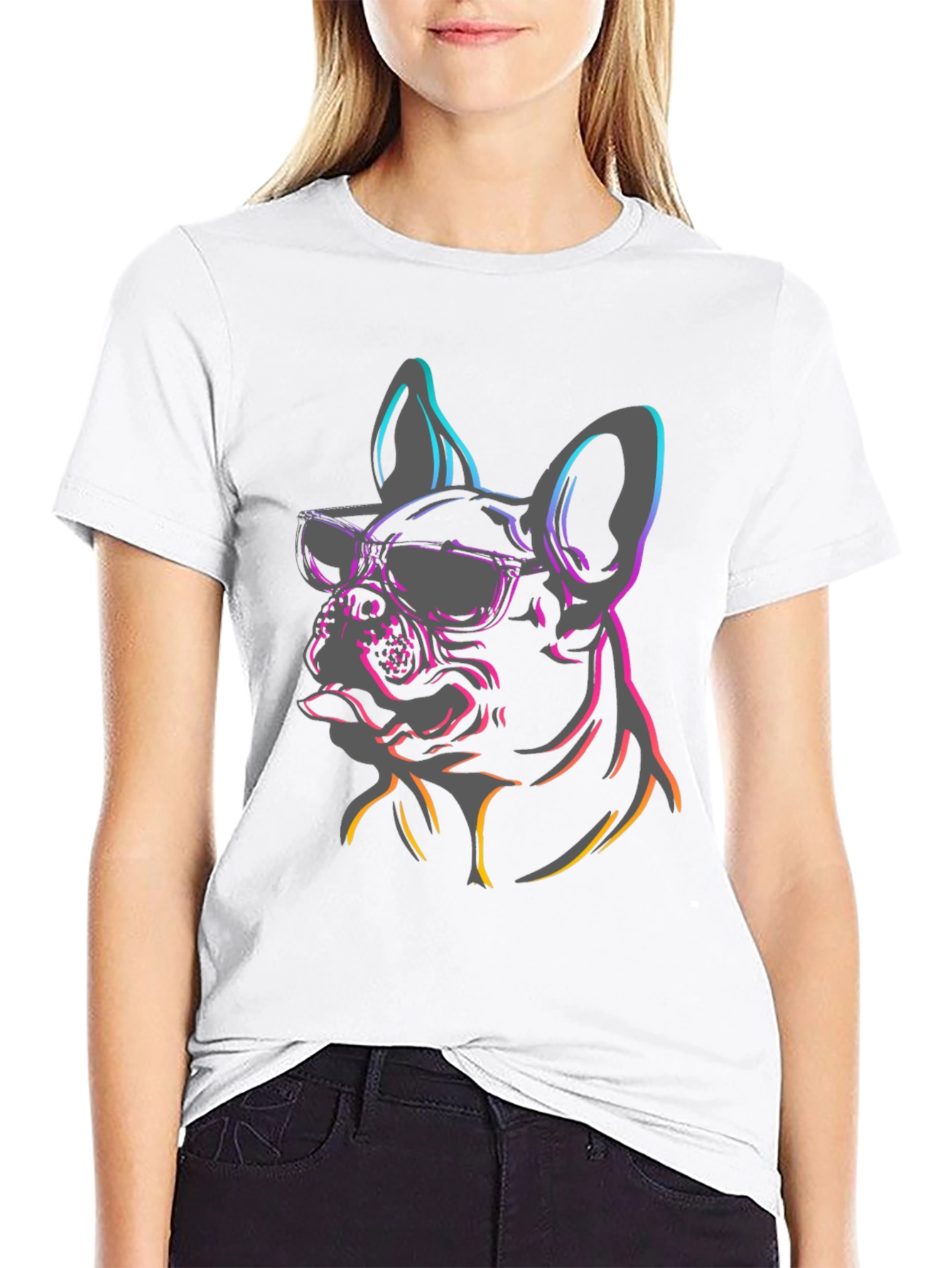 Camiseta Negra Perro Bulldog Francés con Gafas