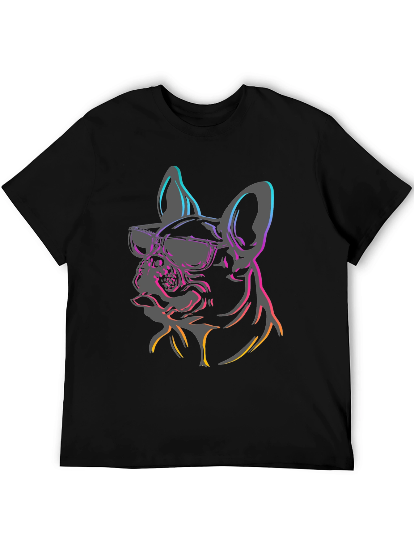 Camiseta Negra Perro Bulldog Francés con Gafas