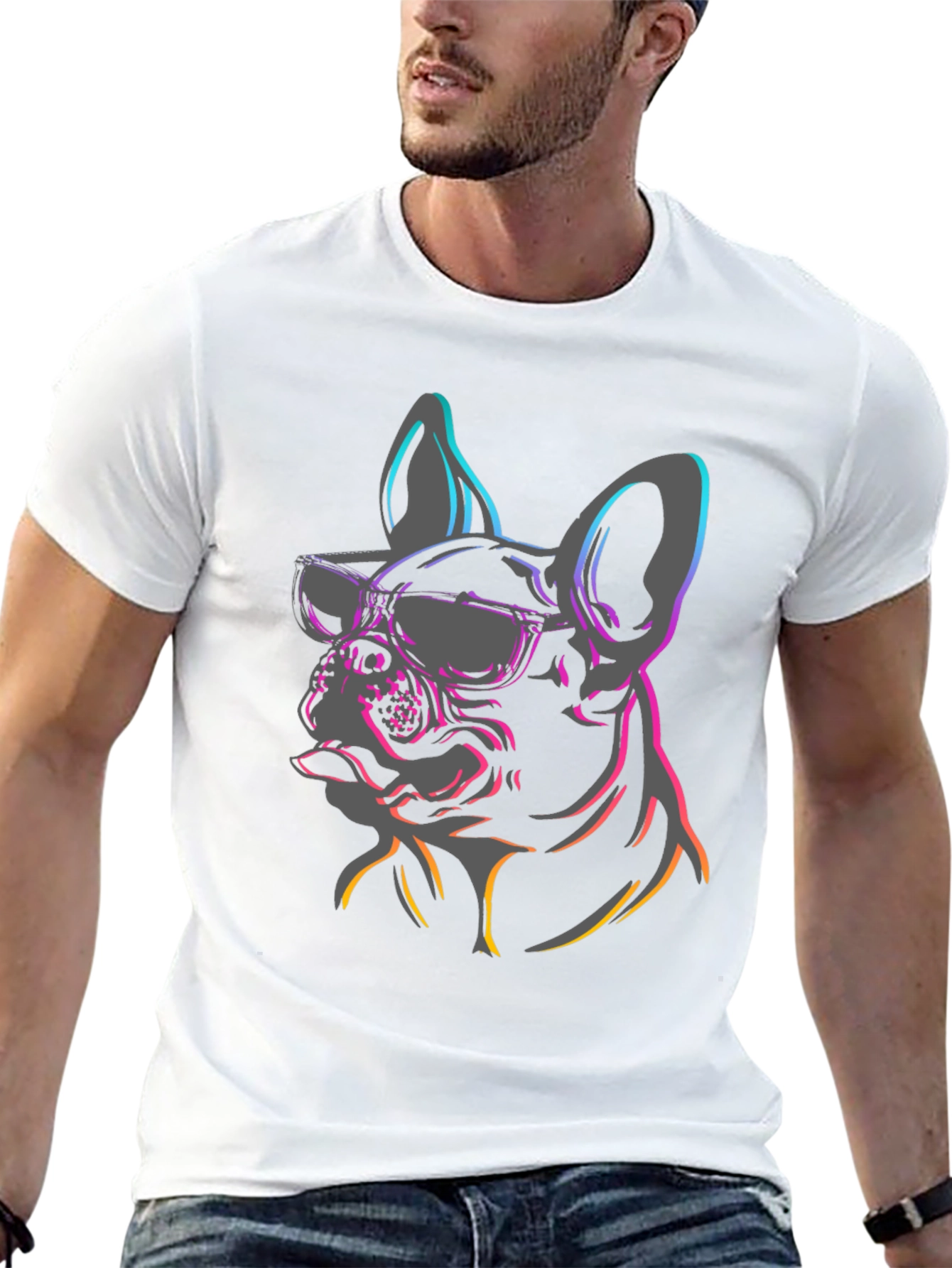 Camiseta Negra Perro Bulldog Francés con Gafas