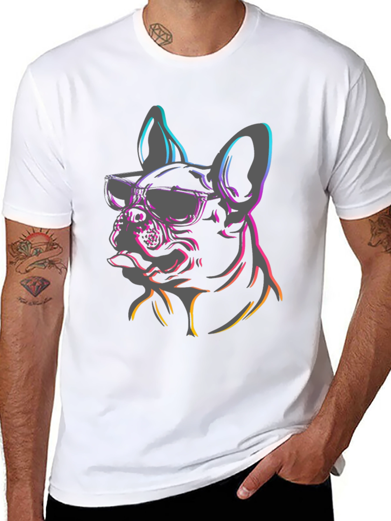 Camiseta Negra Perro Bulldog Francés con Gafas