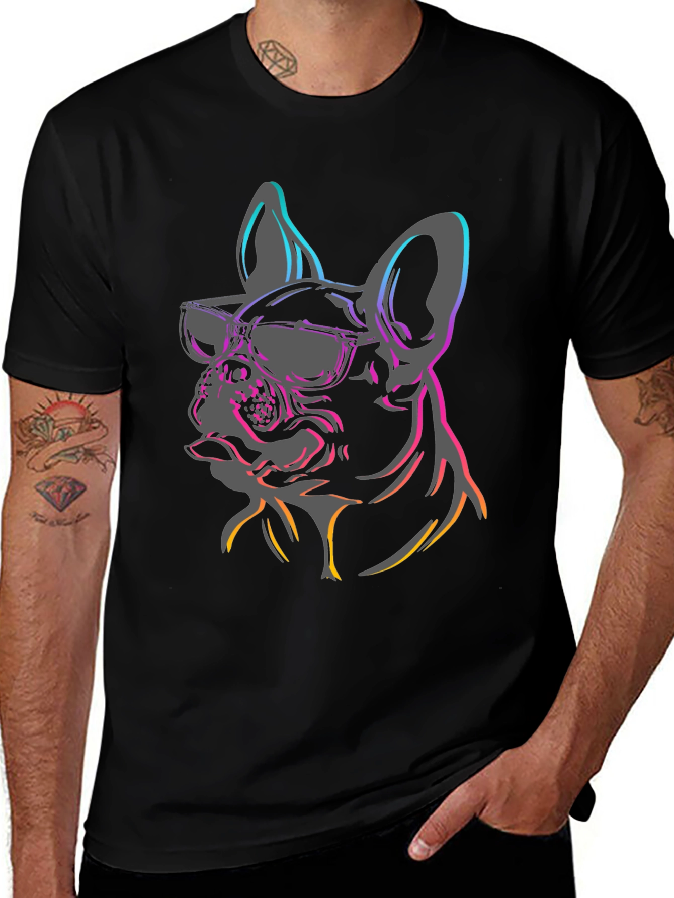 Camiseta Negra Perro Bulldog Francés con Gafas
